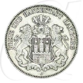 Deutschland Hamburg 3 Mark 1908 ss ungereinigt Wappen