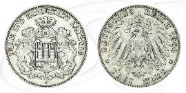 Hamburg 1908 3 Mark Wappen Münze Vorderseite und Rückseite zusammen