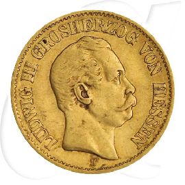 Deutschland Hessen 10 Mark Gold 1876 H ss Ludwig III.