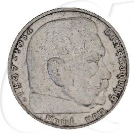 2 RM Hindenburg 1936 - 1939 Silber (siehe Detailbeschreibung)