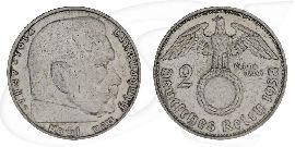 hindenburg-2-reichsmark-anlage-silber Münze Vorderseite und Rückseite zusammen