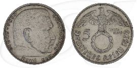 hindenburg-hakenkreuz-5-reichsmark-anlage-silber Münze Vorderseite und Rückseite zusammen