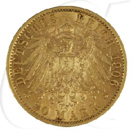 Deutschland Preussen 20 Mark Gold 1906 A ss-vz Wilhelm II.