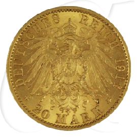 Deutschland Preussen 20 Mark Gold 1911 A vz Wilhelm II.