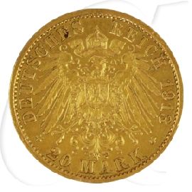 Deutschland Preussen 20 Mark Gold 1913 vz poliert Wilhelm II. Uniform
