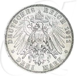 Deutschland Sachsen 3 Mark 1911 ss Friedrich August