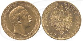 Deutschland Preussen 20 Mark Gold 1889 A vz Wilhelm II.
