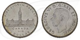 kanada-1939-parlamentgebaeude-ottawa-1-dollar-silber Münze Vorderseite und Rückseite zusammen