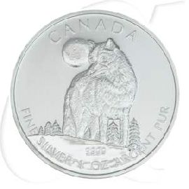 Münze Kanada 5 Dollar 2011 Silber - Vorderseite Timber Wolf