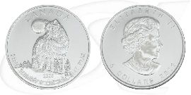 Silbermünze Kanada 5 Dollar 2011 BU - Bildseite Wolf - Wertseite Queen Elisabeth II.