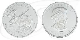 Silbermünze Kanada 5 Dollar 2012 Silber - Bildseite Elch - Wertseite Queen Elisabeth II.
