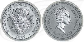Koala 100 Dollar 1991 Platin Münze Vorderseite und Rückseite zusammen