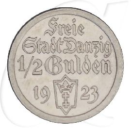 Danzig 1/2 Gulden 1923 ss-vz Kogge