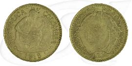 Kolumbien 5 Pesos 1919 Gold 7,32 gr. fein Bergwerk ss Münze Vorderseite und Rückseite zusammen