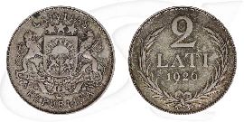 Lettland 1926 2 Lati Kursmünze Münze Vorderseite und Rückseite zusammen