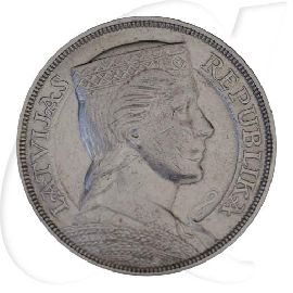lettland-1929-5-lati-trachtenmaedchen-kursmuenze Münzen-Bildseite