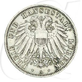 Deutschland Lübeck 3 Mark 1908 ss ungereinigt Wappen
