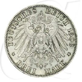Deutschland Lübeck 3 Mark 1908 ss ungereinigt Wappen
