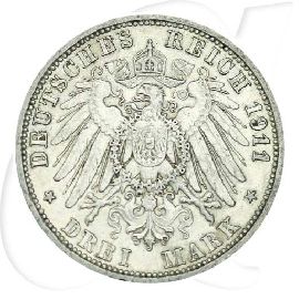 Deutschland Lübeck 3 Mark 1911 ss ungereinigt Wappen