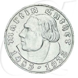 Luther 1933 5 Reichsmark E ss Münzen-Bildseite