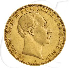 Deutschland Mecklenburg-Schwerin 10 Mark Gold 1890 ss Friedrich Franz III.
