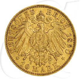 Mecklenburg-Schwerin 1890 Gold 10 Mark Friedrich Franz III Münzen-Wertseite