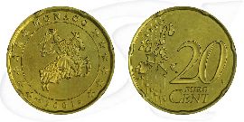 Monaco 2001 20 Cent Umlauf Münze Kurs Münze Vorderseite und Rückseite zusammen
