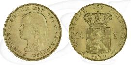 Niederlande 10 Gulden 1897 Gold 6,05g fein vz-st Wilhelmina I. Münze Vorderseite und Rückseite zusammen