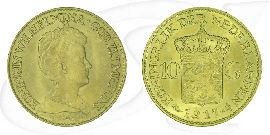 Niederlande 10 Gulden 1932 Gold vz-st Wilhelmina I. Münze Vorderseite und Rückseite zusammen
