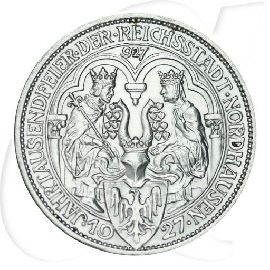 Weimarer Republik 3 Mark 1927 A vz 1000 Jahre Nordhausen