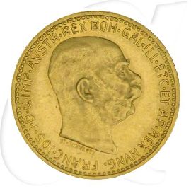 Österreich 10 Corona Gold (3,049 gr. fein) 1909 vz+ Franz Josef I. Münzen-Bildseite