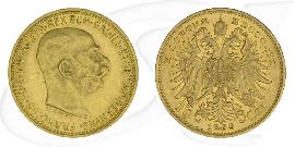 Österreich 10 Corona Gold (3,049 gr. fein) 1909 vz+ Franz Josef I. Münze Vorderseite und Rückseite zusammen