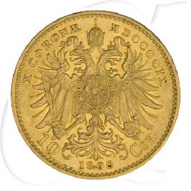 Österreich 10 Corona Gold (3,049 gr. fein) 1909 vz+ Franz Josef I. Münzen-Wertseite