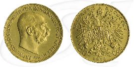 Österreich 20 Kronen 1915 NP Gold 6,10 gr. fein Münze Vorderseite und Rückseite zusammen