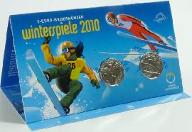Österreich 2x 5 Euro 2010 hgh OVP Blister Olympia Snowboard u. Skispringen