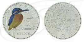 Österreich Münze 3 Euro Tier-Taler 2017 Eisvogel Bildseite teilweise coloriert und Wertseite