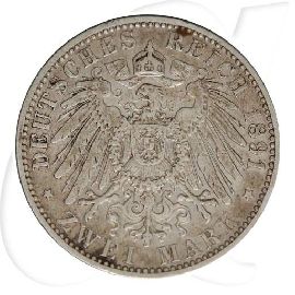 Kaiserreich - Oldenburg 2 Mark 1891 A fast ss Nicolaus Friedrich Peter