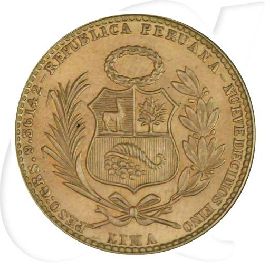 Peru 20 Soles 1966 Gold 8,42g fein sitzende Liberty prägefrisch / st