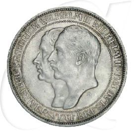 Preussen 1911 Breslau Uni 3 Mark Münzen-Bildseite