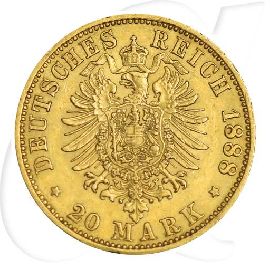 Deutschland Preussen 20 Mark Gold 1888 A fast vz Wilhelm II.