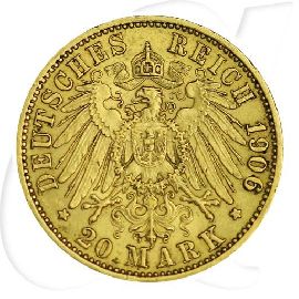 Preussen Gold 20 Mark 1906 Wilhelm Deutsches Kaiserreich Münzen-Wertseite