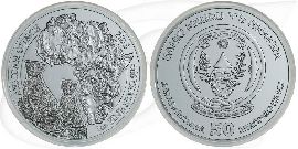 Ruanda 50 RWF 2013 PP Silber 1oz Gepard / Cheetah OVP mit Zertifikat Münze Vorderseite und Rückseite zusammen