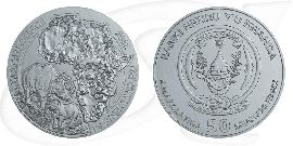 Ruanda 50 RWF 2012 BU OVP Silber 1oz Nashorn Münze Vorderseite und Rückseite zusammen