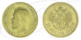 Russland 10 Rubel Gold 1900 ss Zar Nikolaus II. Münze Vorderseite und Rückseite zusammen