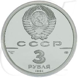 Russland 3 Rubel 1991 Silber PP Fort Ross