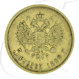Russland 5 Rubel Gold 1899 ss Zar Nikolaus II. Münzen-Wertseite