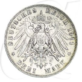 Deutschland Sachsen 3 Mark 1911 ss ungereinigt Friedrich August