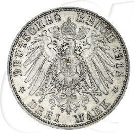 Deutschland Sachsen 3 Mark 1912 ss ungereinigt Friedrich August
