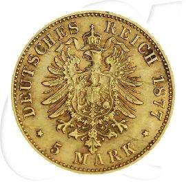 Sachsen Gold 5 Mark Albert 1877 Münzen-Wertseite