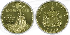 Samoa 100 Tala Gold 1988 KonTiki PP OVP Münze Vorderseite und Rückseite zusammen